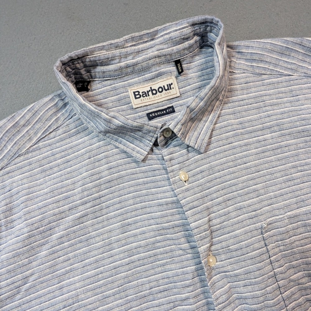 Barbour Button Down Shirt Mens Size Large Linen Blend Short Sleeve